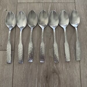 7 Stanley Roberts PLYMOUTH COVE HAMMERED Stainless Colonial Rogers Teaspoons